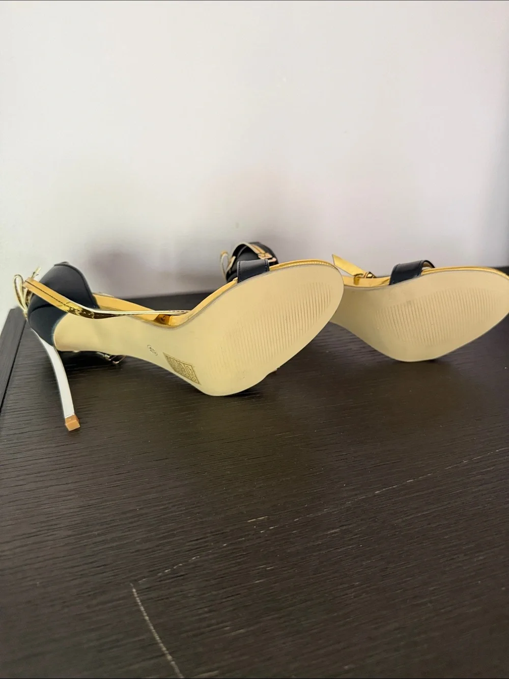 Black & Gold High Heel Sandals - Women's Elegant Evening Shoes